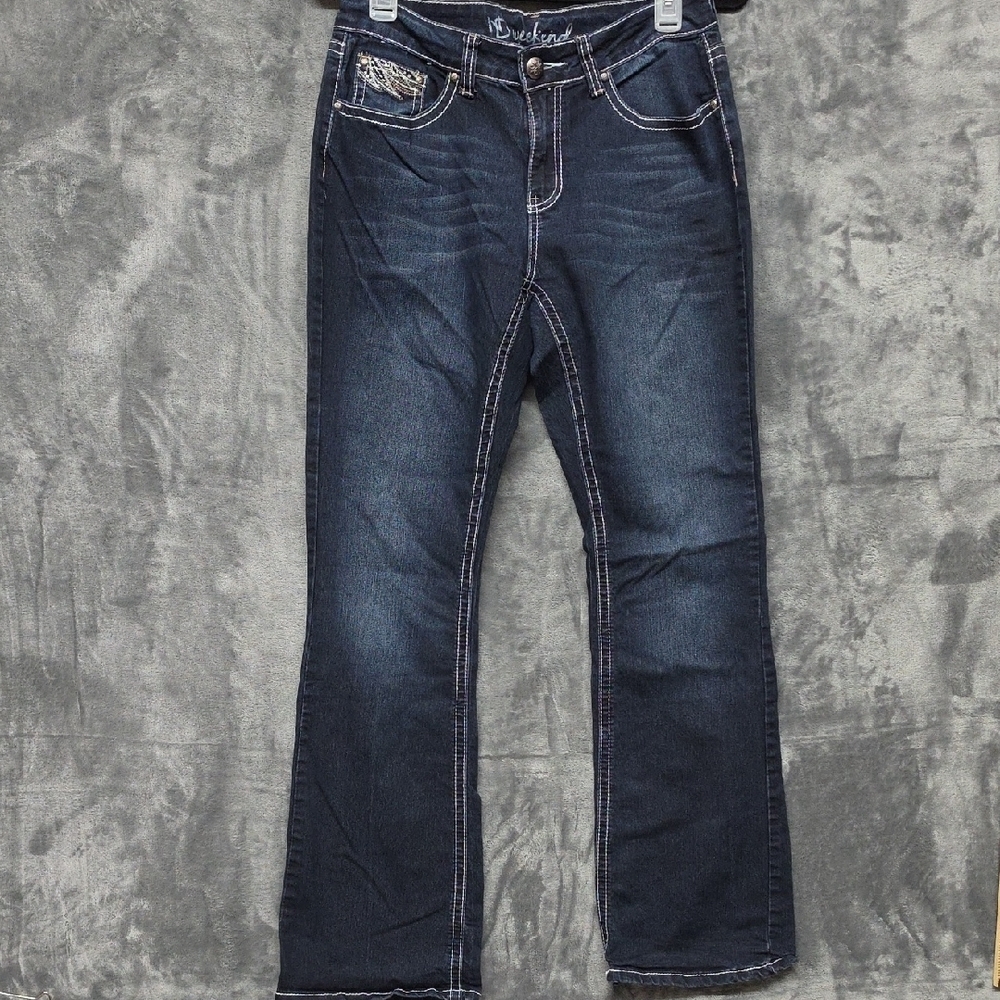 new directions Indigo Bootcut Jeans with White Stitching